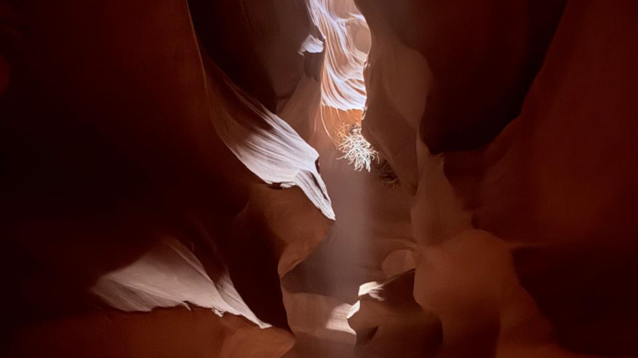 Light pouring through a slot canyon